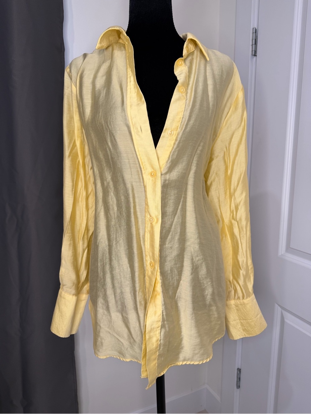 Yellow Satin Button-Up Women's Shirt